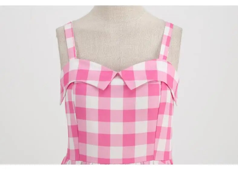 Retro Pink Plaid Summer Dress – Free Shipping - World Bazaar Life