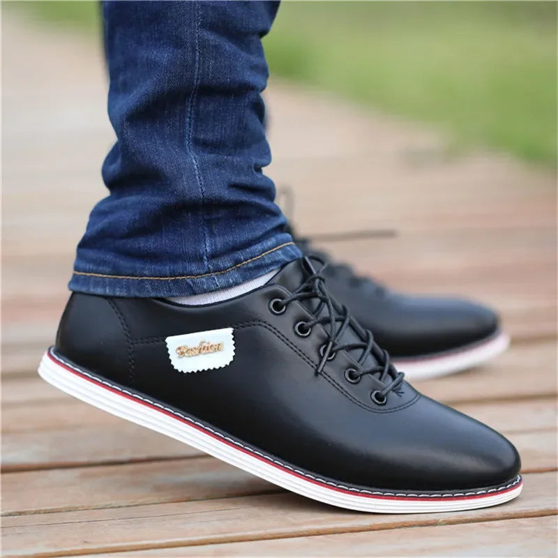 Men's PU Leather Business Casual Shoes Men's Outdoor Breathable Sports Shoes Men's Fashion Loafers Walking Shoes - World Bazaar Life