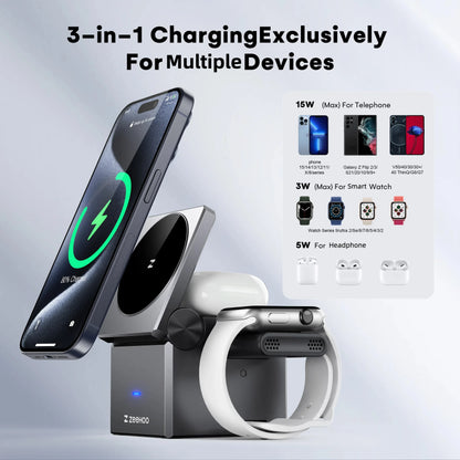ZeeHoo 3-in-1 Charging Station for iPhone, MagSafe Wireless Stand - World Bazaar Life
