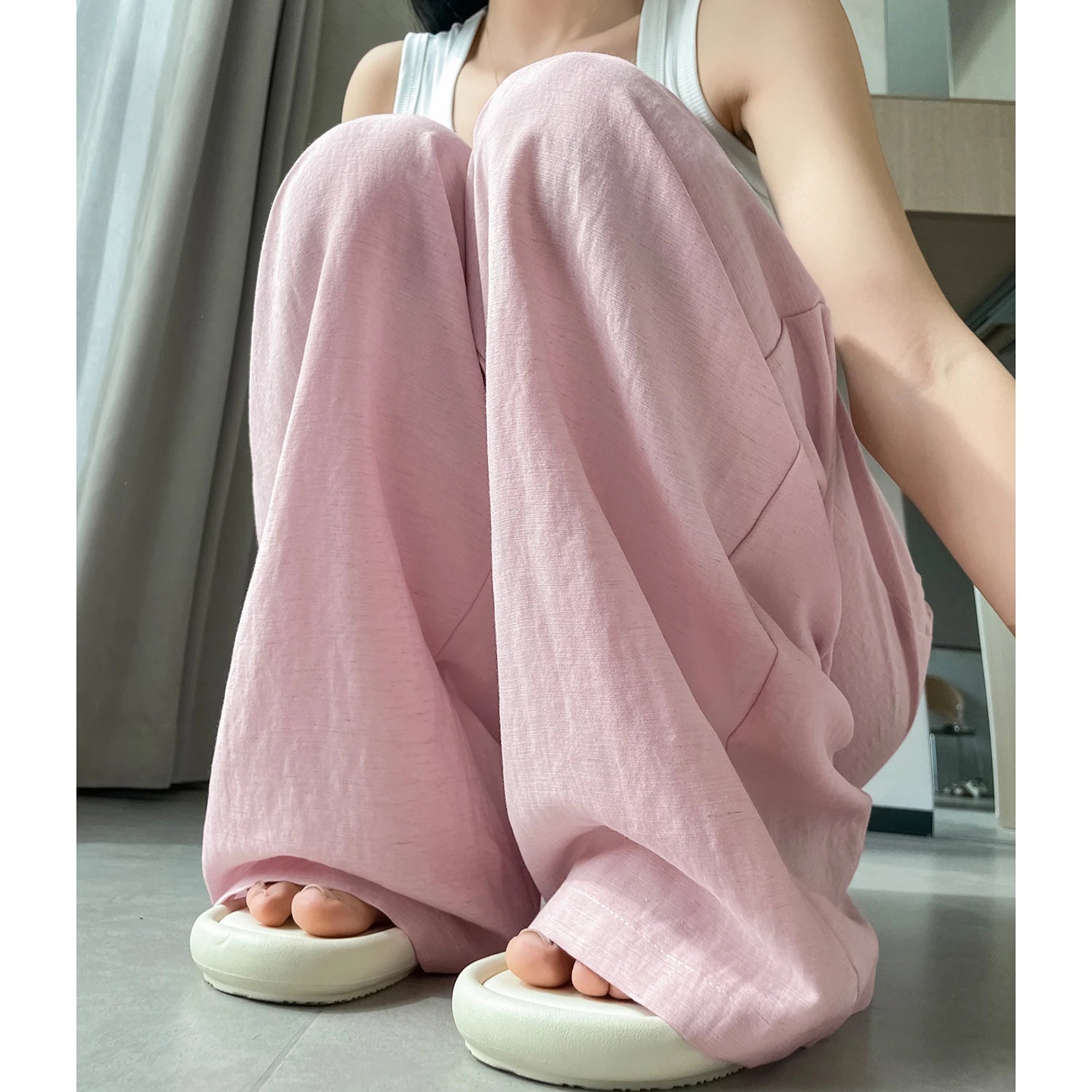 Cotton and Linen Women's Wide Leg Full Pants High Waist Summer Female Elegant Minimalism Straight Loose Trousers 2024 Autumn - World Bazaar Life