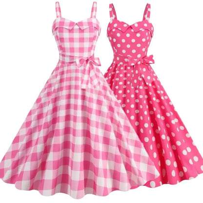 Retro Pink Plaid Summer Dress – Free Shipping - World Bazaar Life