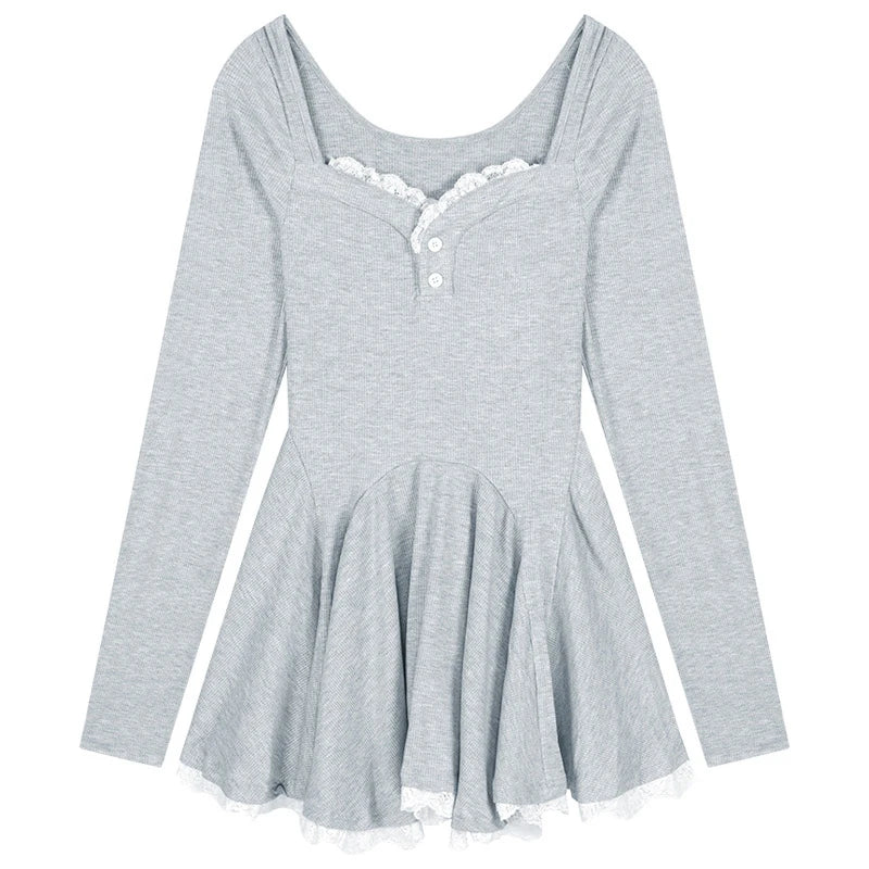Women Sexy Korean Dress French Style Waist Closed Long Sleeve Collarbone Exposed Sweet-World Bazaar Life
