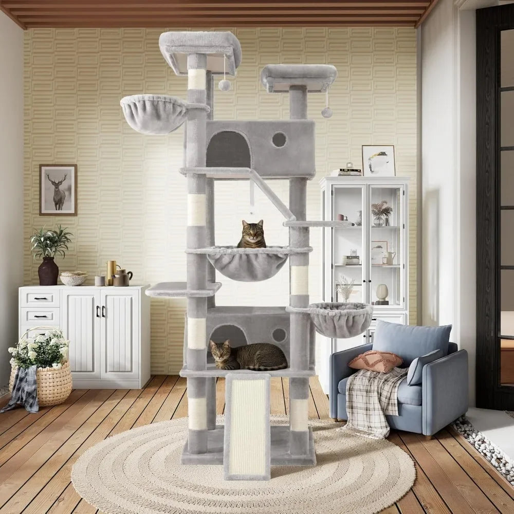81in Multi-Level Tall Cat Tree Tower with Hammock & Perches for Kitties - World Bazaar Life
