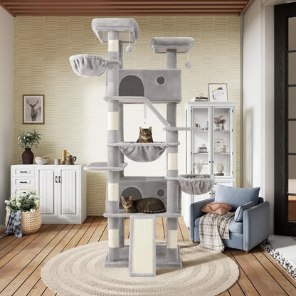 81in Multi-Level Tall Cat Tree Tower with Hammock & Perches for Kitties - World Bazaar Life