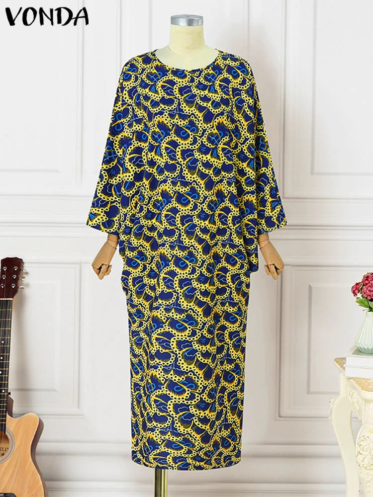 VONDA Bohemian Maxi Long Dress 2024 Women Vintage Flare Sleeve Printed Vestidos Elegant Party Sundress Casual Robe Oversized