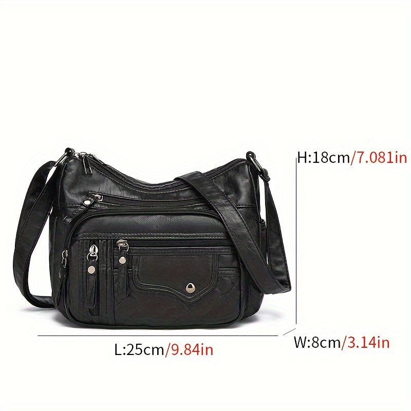 [Large Capacity Anti-Theft Shoulder Bag] Large Capacity Nylon Shoulder Bag with Adjustable Strap, Anti-Theft Zip Closure - Available in Light Brown, Light Gray, Red, Black