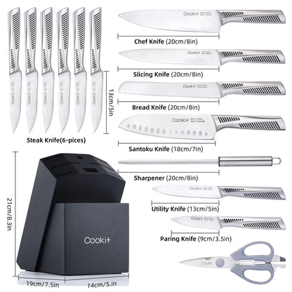 15-Piece German Steel Kitchen Knife Set with Block & Scissors
