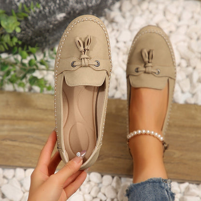 Women's Round Head Loafers Fashion Non-slip Soft Comfortable Flats Shoes-World Bazaar Life