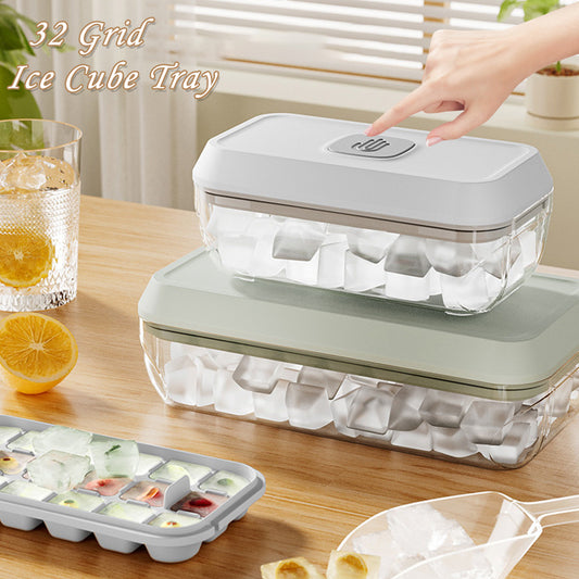 32-Grid Silicone Ice Cube Tray with Lid & Easy Release Ice Box