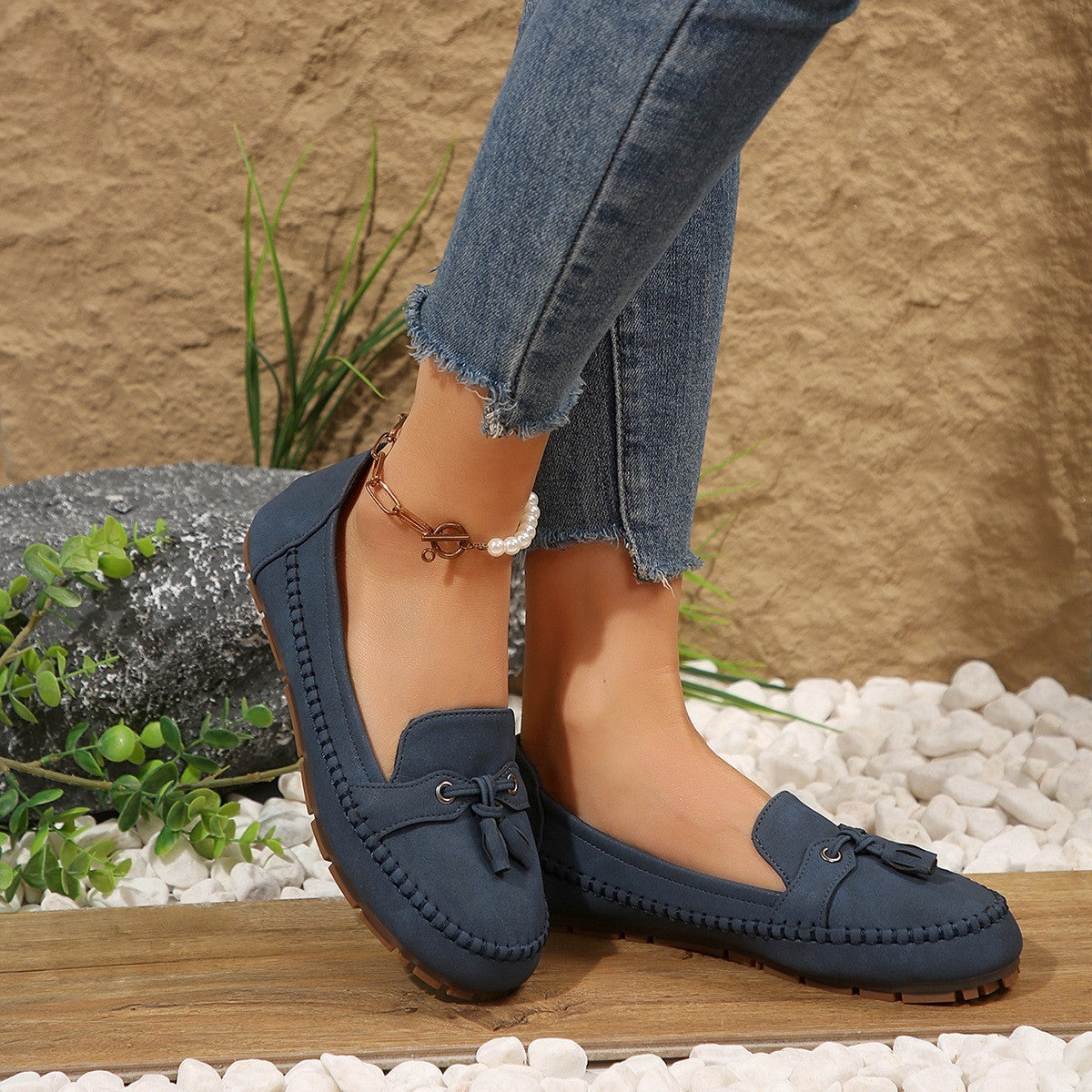 Women's Round Head Loafers Fashion Non-slip Soft Comfortable Flats Shoes-World Bazaar Life