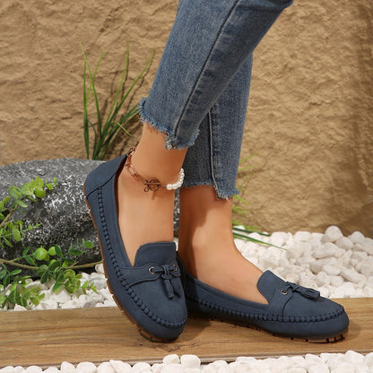 Women's Round Head Loafers Fashion Non-slip Soft Comfortable Flats Shoes-World Bazaar Life
