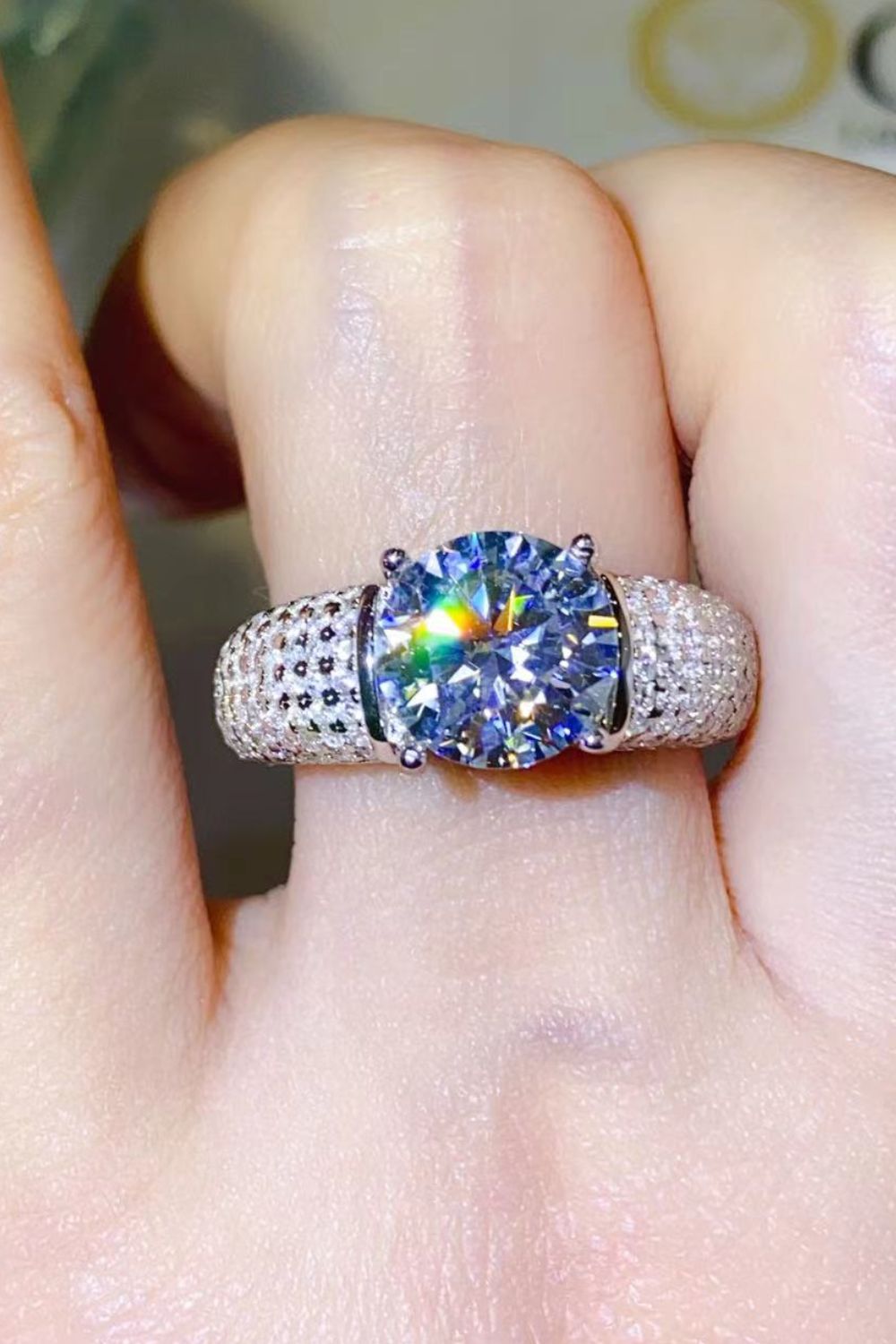 3 Carat Moissanite Side Stone Ring.