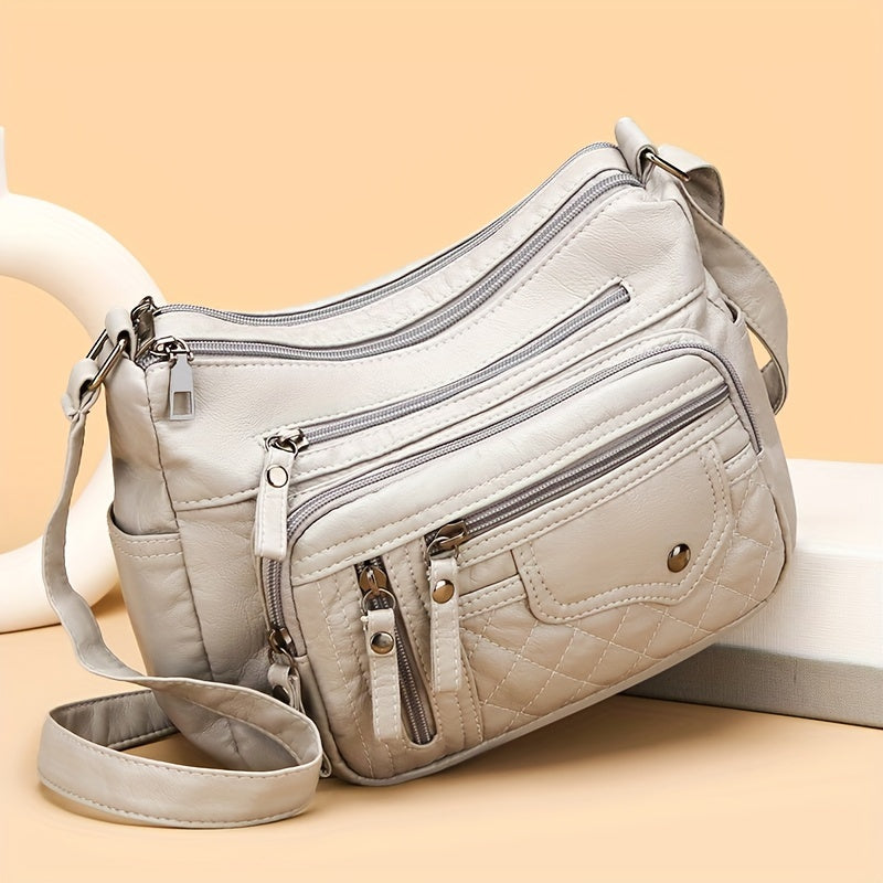 [Large Capacity Anti-Theft Shoulder Bag] Large Capacity Nylon Shoulder Bag with Adjustable Strap, Anti-Theft Zip Closure - Available in Light Brown, Light Gray, Red, Black