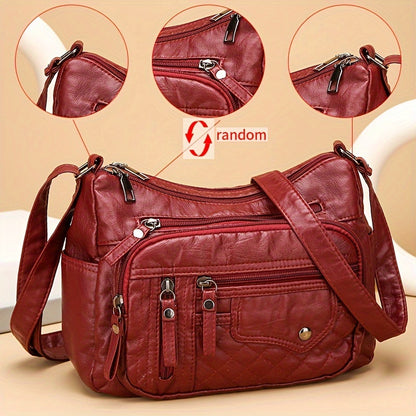 [Large Capacity Anti-Theft Shoulder Bag] Large Capacity Nylon Shoulder Bag with Adjustable Strap, Anti-Theft Zip Closure - Available in Light Brown, Light Gray, Red, Black