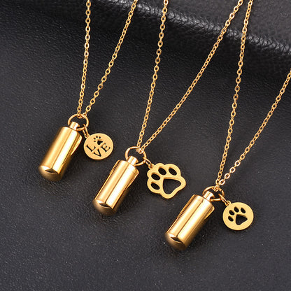 Stainless Steel Small Cylinder Plated Gold Silver Pet Urn Memorial Necklace-World Bazaar Life