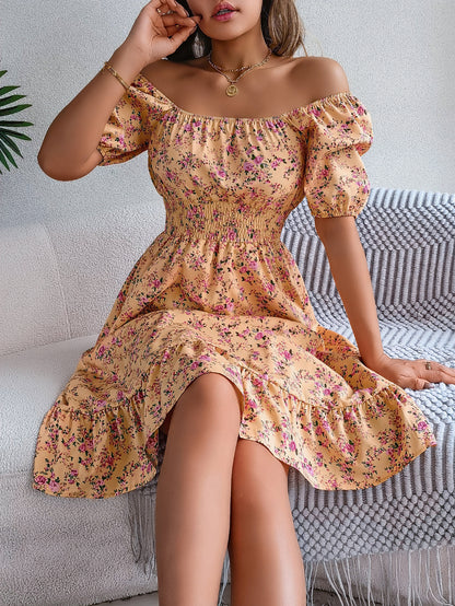 Floral Print Square Collar Dress Summer Fashion Ruffles Dresses Women's Clothing - World Bazaar Life