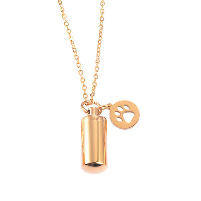Stainless Steel Small Cylinder Plated Gold Silver Pet Urn Memorial Necklace-World Bazaar Life