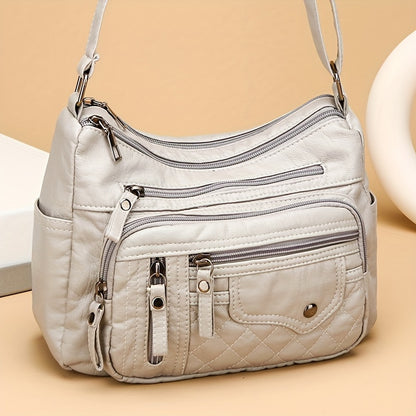 [Large Capacity Anti-Theft Shoulder Bag] Large Capacity Nylon Shoulder Bag with Adjustable Strap, Anti-Theft Zip Closure - Available in Light Brown, Light Gray, Red, Black