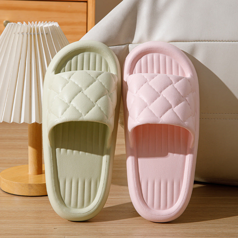 New Rhombus Home Slippers Summer Non-slip Floor Bathroom Slipper Lightweight Simple House Shoes For Women Men-World Bazaar Life