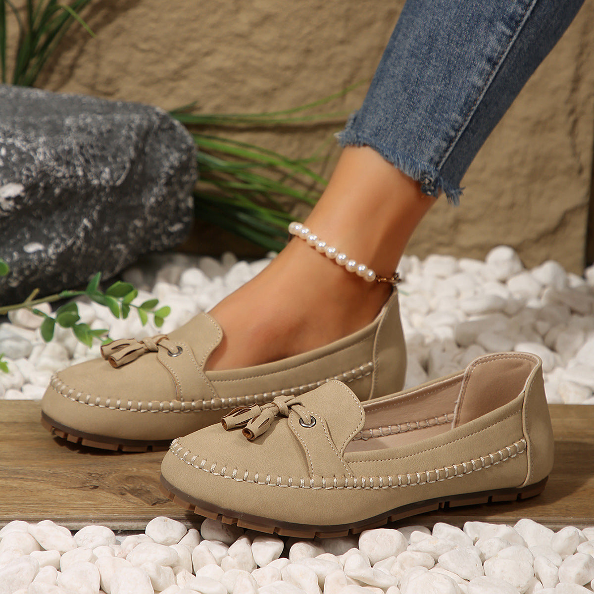 Women's Round Head Loafers Fashion Non-slip Soft Comfortable Flats Shoes-World Bazaar Life