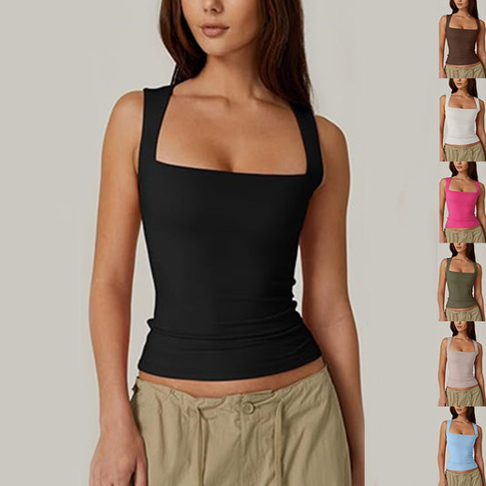 Summer Square-Neck Slim Fit Sleeveless Tank Top for Women-World Bazaar Life