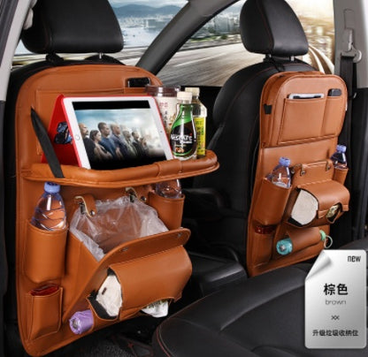 PU Leather Car Seat Organizer – Waterproof Backseat Storage Tray