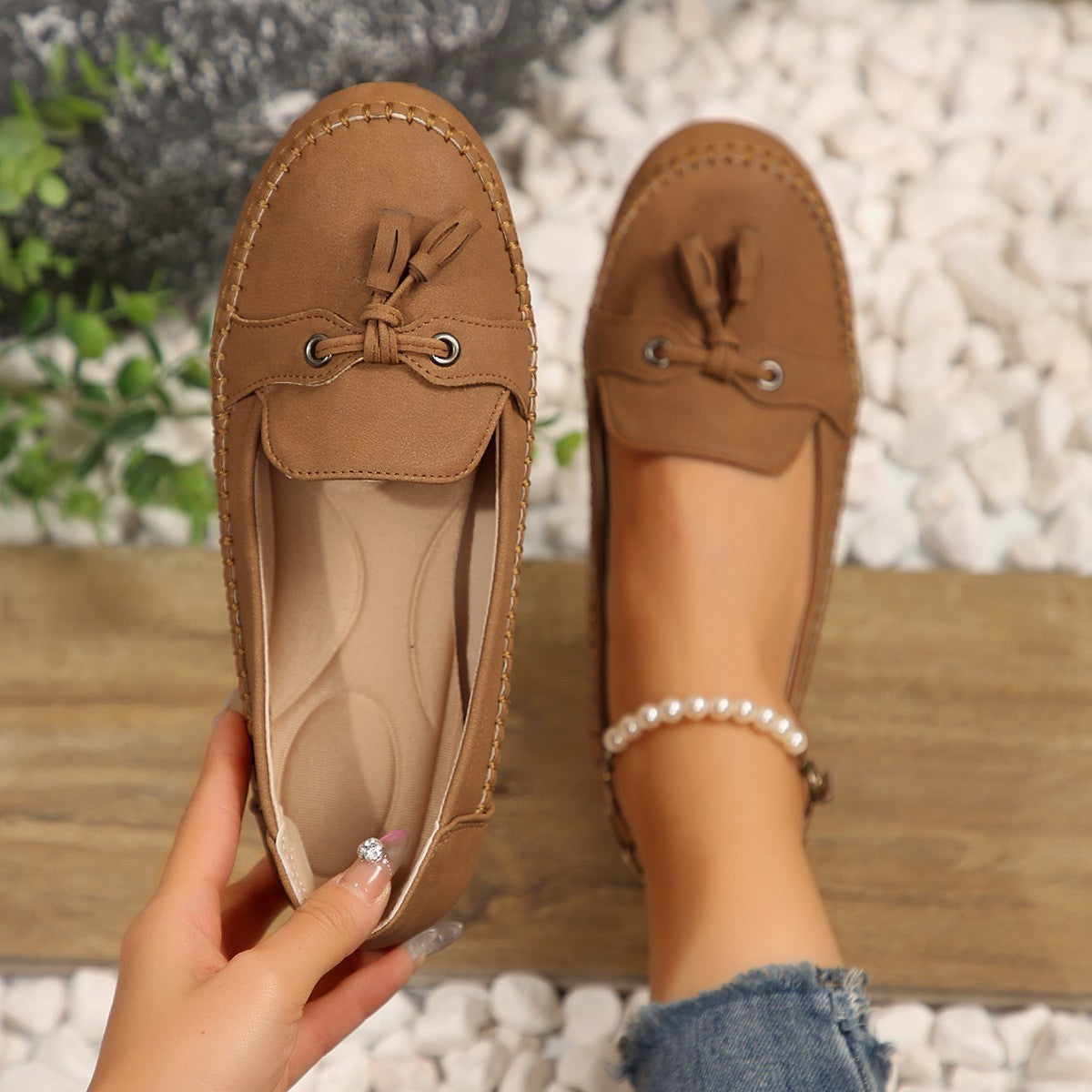 Women's Round Head Loafers Fashion Non-slip Soft Comfortable Flats Shoes-World Bazaar Life