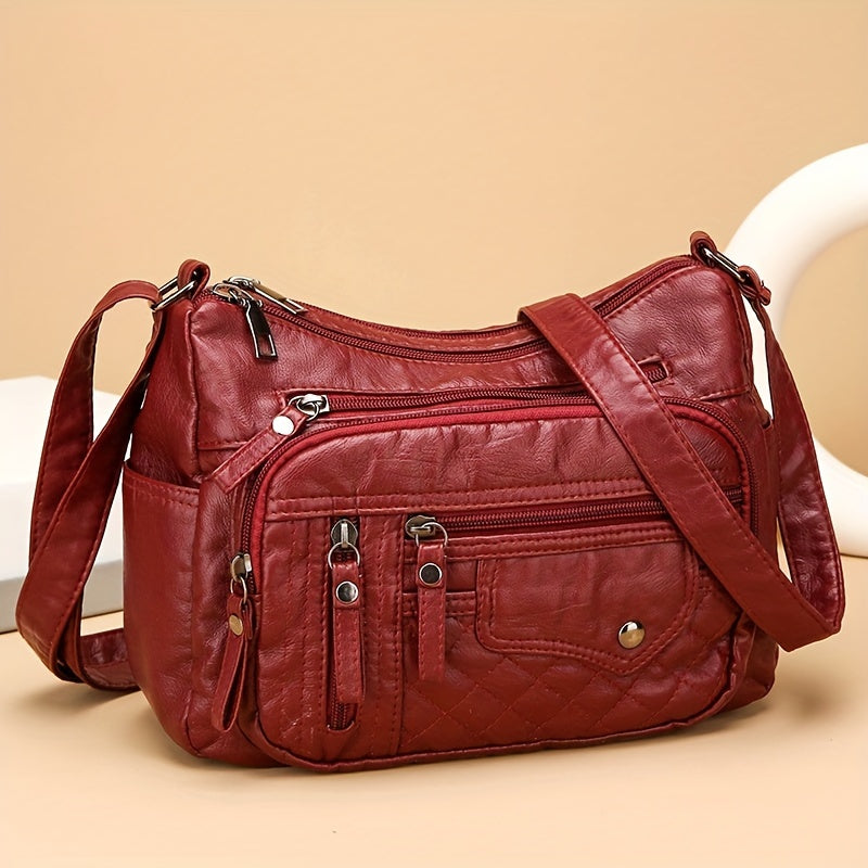 [Large Capacity Anti-Theft Shoulder Bag] Large Capacity Nylon Shoulder Bag with Adjustable Strap, Anti-Theft Zip Closure - Available in Light Brown, Light Gray, Red, Black