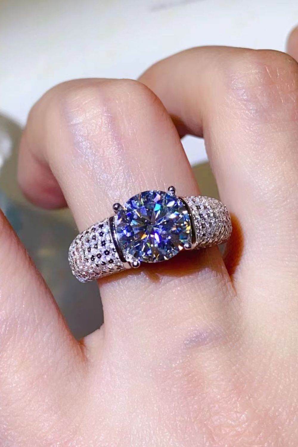 3 Carat Moissanite Side Stone Ring.