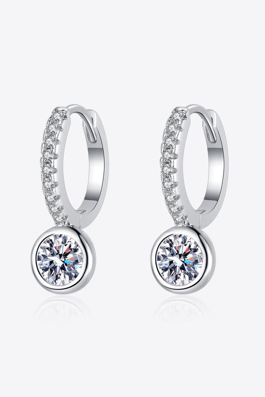 1 Carat Moissanite Rhodium-Plated Drop Earrings.