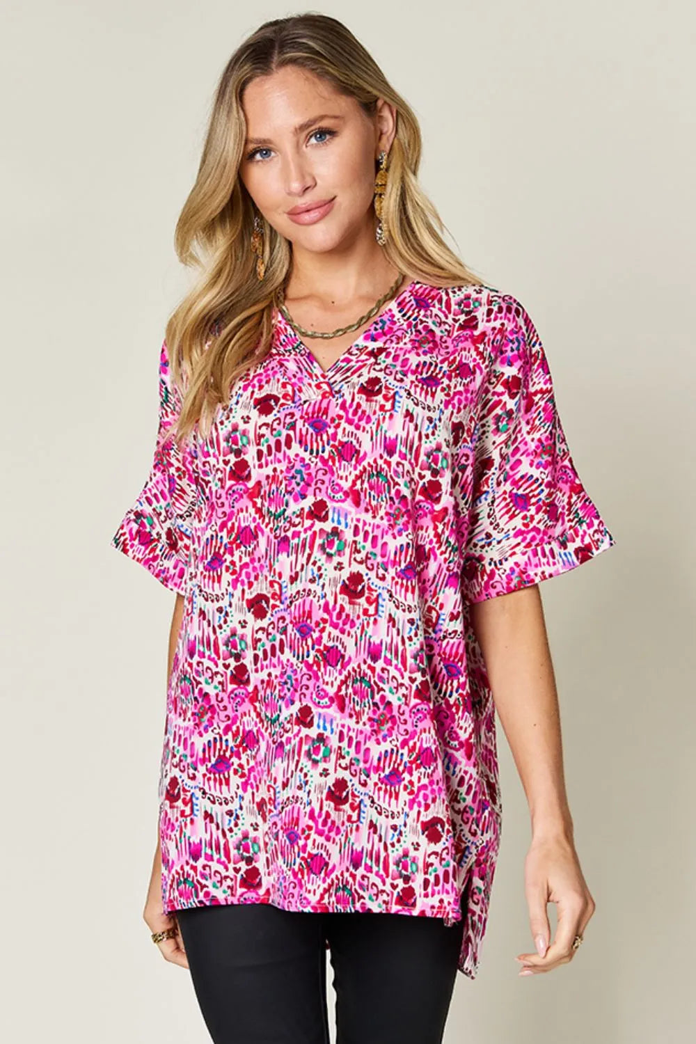 Double Take V-Neck Blouse - Top-Rated Short Sleeve Style.