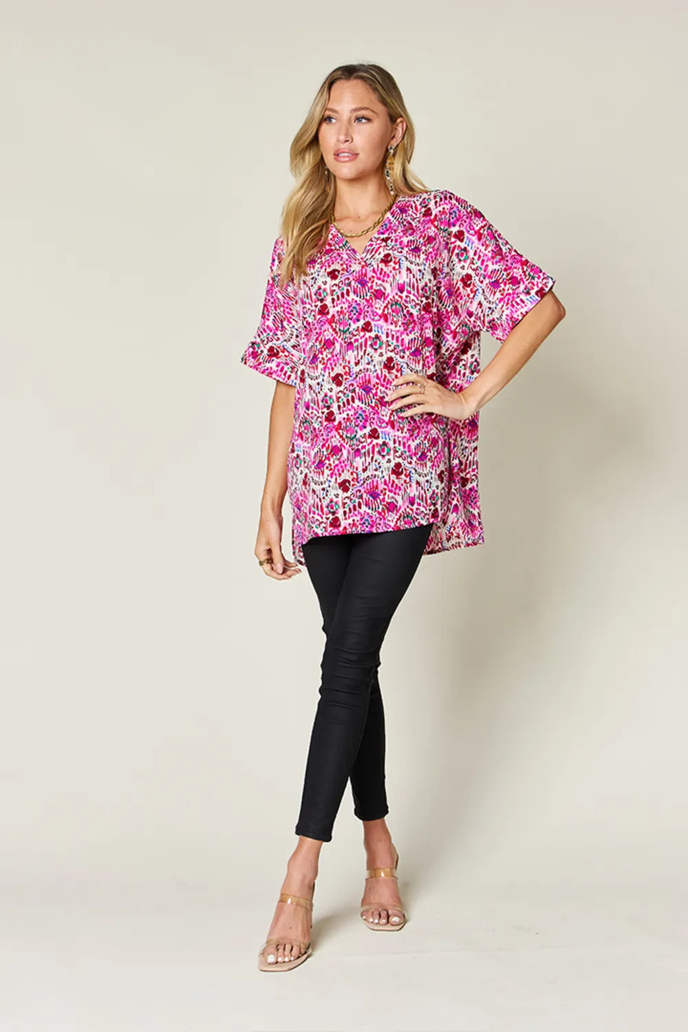 Double Take V-Neck Blouse - Top-Rated Short Sleeve Style.
