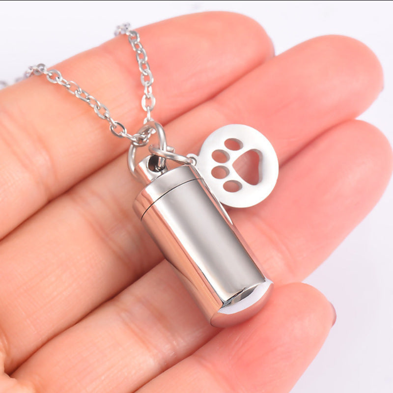 Stainless Steel Small Cylinder Plated Gold Silver Pet Urn Memorial Necklace-World Bazaar Life