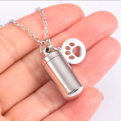 Stainless Steel Small Cylinder Plated Gold Silver Pet Urn Memorial Necklace-World Bazaar Life