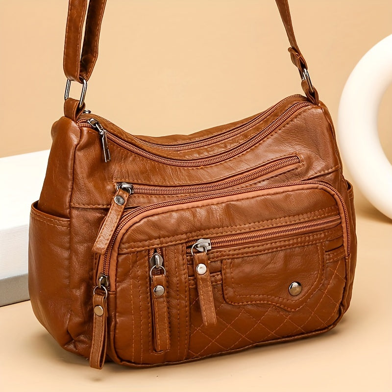 [Large Capacity Anti-Theft Shoulder Bag] Large Capacity Nylon Shoulder Bag with Adjustable Strap, Anti-Theft Zip Closure - Available in Light Brown, Light Gray, Red, Black