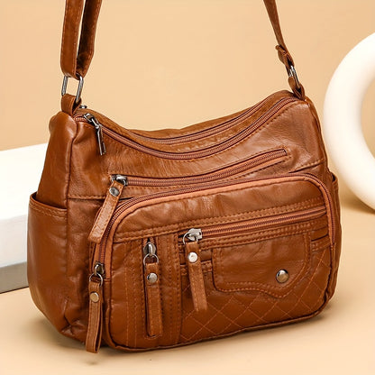 [Large Capacity Anti-Theft Shoulder Bag] Large Capacity Nylon Shoulder Bag with Adjustable Strap, Anti-Theft Zip Closure - Available in Light Brown, Light Gray, Red, Black